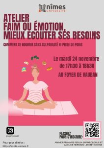 Atelier Faim ou Emotion, mieux écouter ses besoins @ "Foyer"- Pôle Sport-Santé - Site Vauban